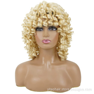 613 Blonde Wholesale Short Afro Curly Kinky Wig Fulffy Wave Synthetic Hair Wigs for Black Women  Blonde Short Curly Wigs